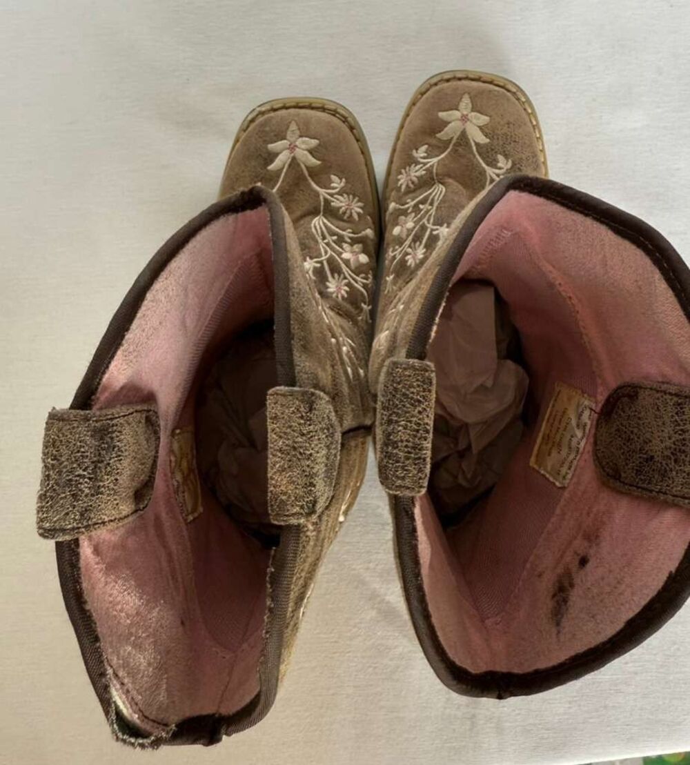 M&F Western Products Kids Cowboy Boots Brown Floral Embroidered Leather size 11 - Picture 4 of 9